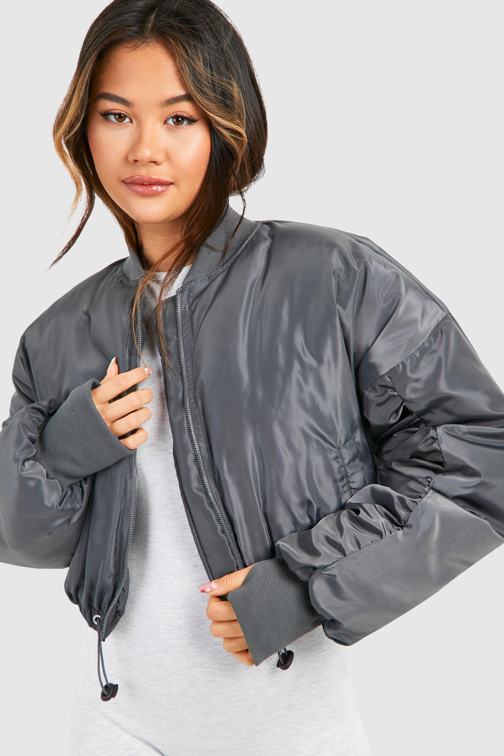 Toggle Detail Cropped Bomber Jacket | boohoo USA